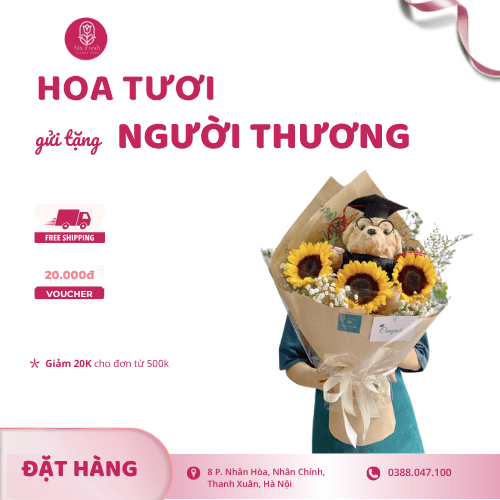 Bó 3 Bông Hướng Dương Mix Gấu