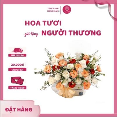 Giỏ Hoa Khai Trương Mix 3 Loại Hoa Hồng